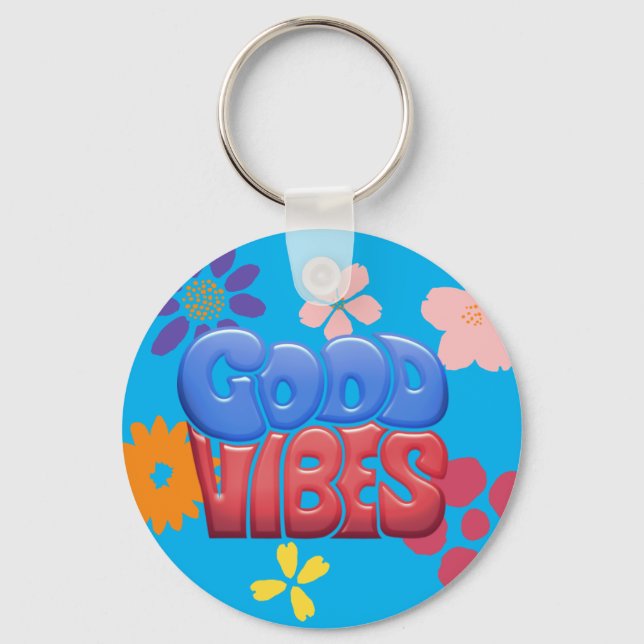 Good Vibes Bubble Brev & Hippy Flowers Nyckelring (Framsida)