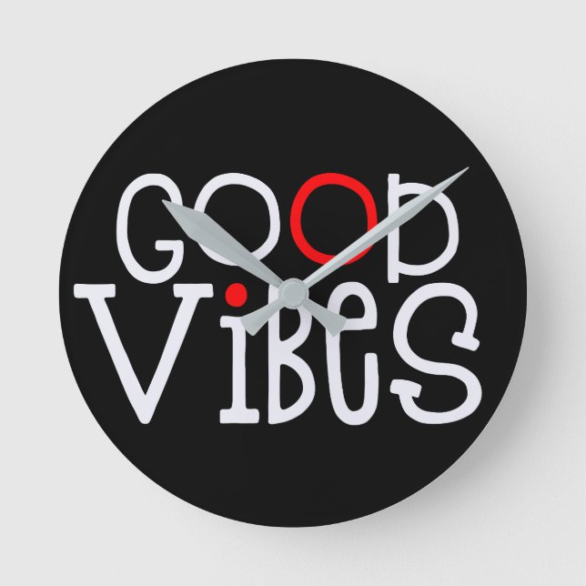 Good Vibes Fold Red White Typography Black Rund Klocka (Framsida)