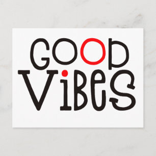 Good Vibes Fold Typography Positivity Red Black Vykort