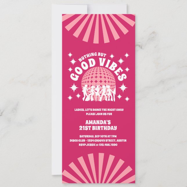 Good Vibes Groovy Magenta Födelsedagsfest Inbjudningar (Framsida)