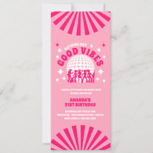 Good Vibes Groovy Rosa Födelsedagsfest inbjudan