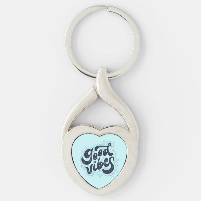 Good Vibes Keychain Twisted Heart Silverfärgad Nyckelring (Framsidan)