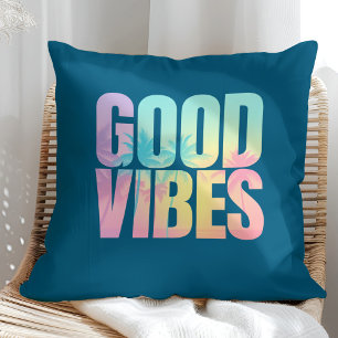 "Good Vibes" Livlig Tropisk Citat Kudde