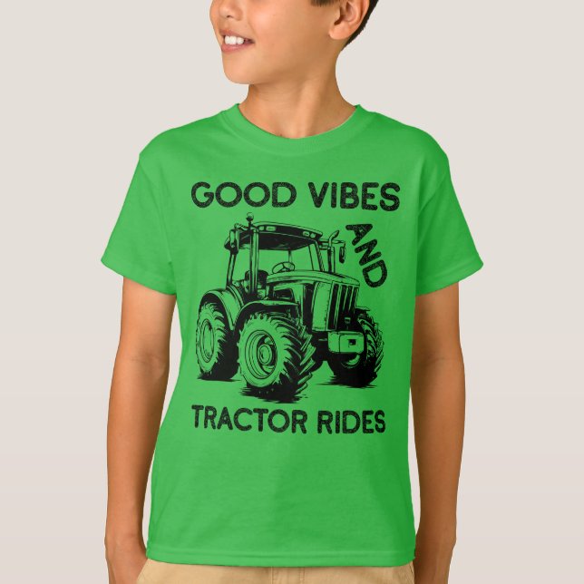 Good Vibes och Tractor Rides Kids T Shirt (Framsida)