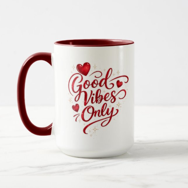 Good Vibes Only Red Heart Positive Quote Classic  Mugg (Vänster)