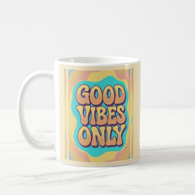 Good vibes only retro groovy style kaffemugg (Vänster)