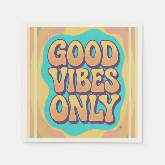 Good vibes only retro groovy style pappersservett (Framsidan)