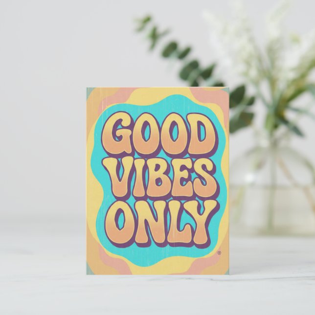 Good vibes only retro groovy style vykort (Stående Fram)