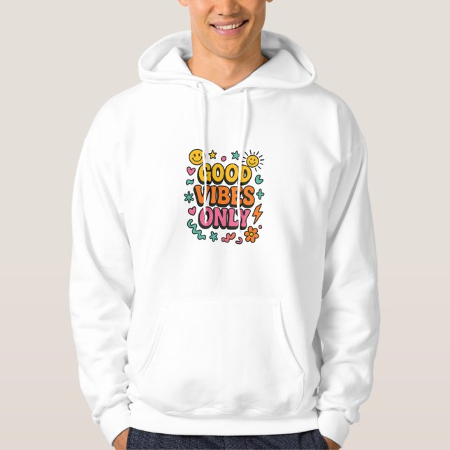 Good Vibes Only Retro Hoodie - Funky Motivational (Framsida)