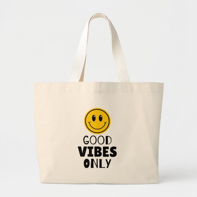 'Good Vibes Only' Retro Leende Ansikte  Jumbo Tygkasse (Framsidan)