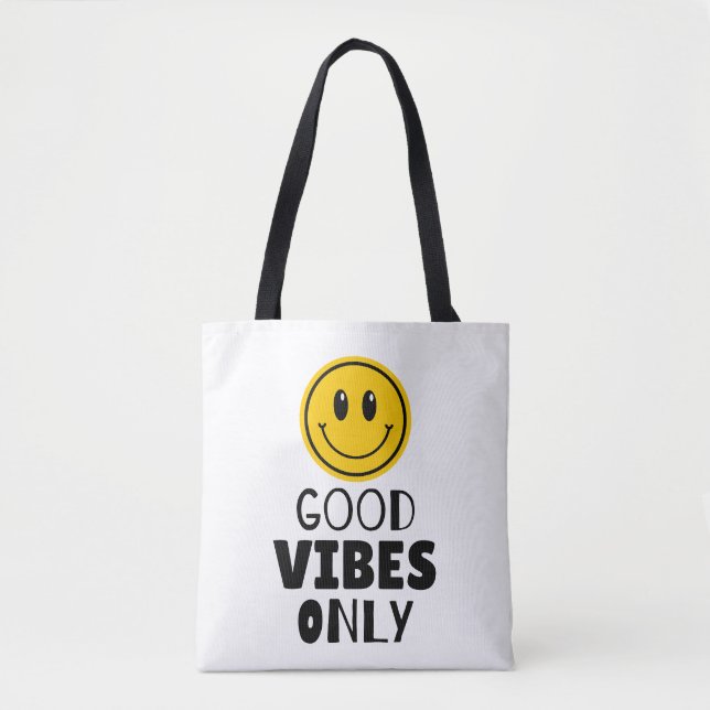 'Good Vibes Only' Retro Leende Ansikte  Tygkasse (Framsida)