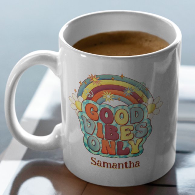 Good Vibes Only Trendig Blommigt Boho Mystical Quo Kaffemugg (Skapare uppladdad)