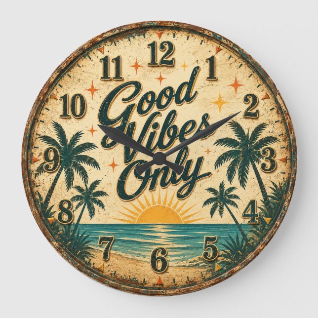 Good Vibes Only Tropical Beach  Stor Klocka (Framsida)