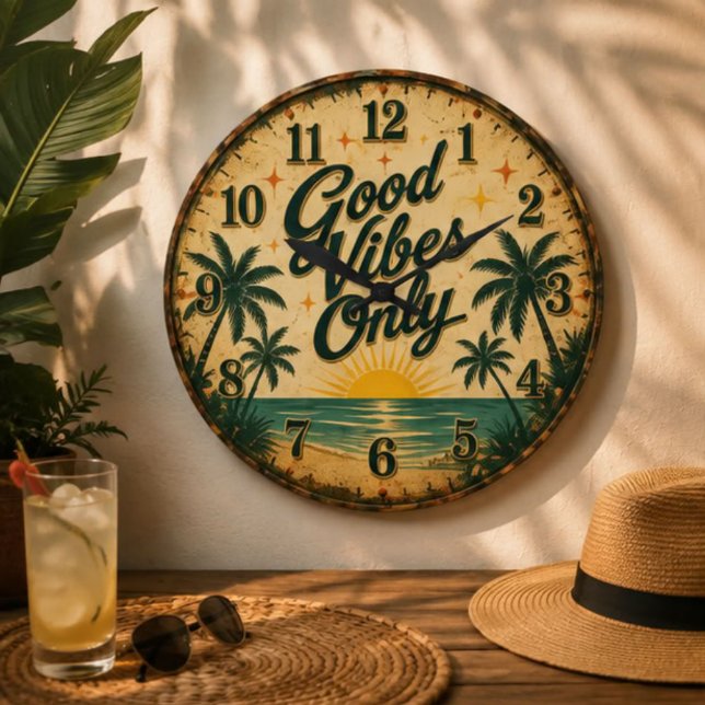 Good Vibes Only Tropical Beach  Stor Klocka (Skapare uppladdad)