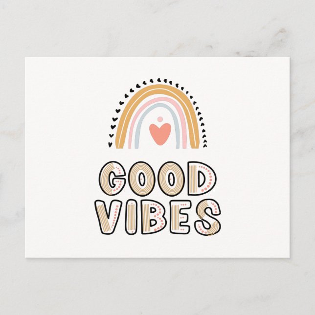 Good Vibes Rainbow Boho Lettering Vykort (Framsida)