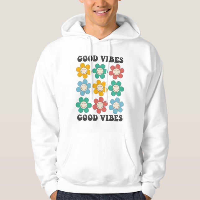 Good Vibes Retro Colorful Daisy Flowers Hoodie (Framsida)