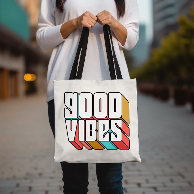 Good Vibes Retro Trendig Motivational Inspirationa Tygkasse (Skapare uppladdad)