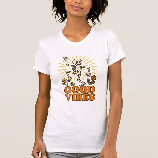 "Good Vibes" Skeleton T-Shirt - Retro Funny Dance (Framsida)