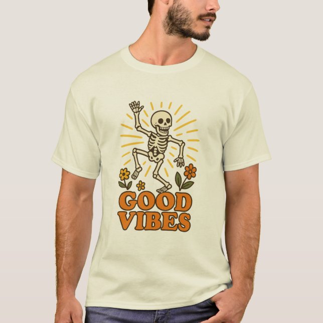 "Good Vibes" Skeleton T-Shirt - Retro Funny Dance (Framsida)