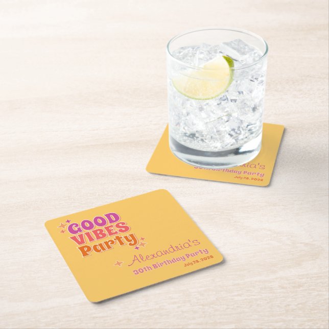 Good Vibes Summer 30års födelsedag Party Underlägg Papper Kvadrat (Insitu)