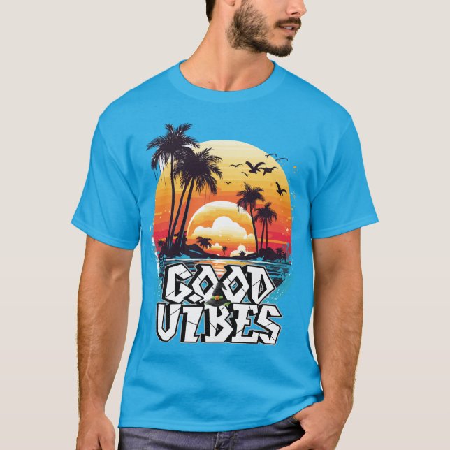 Good Vibes Sunset Handflatan Träd T-Shirt (Framsida)