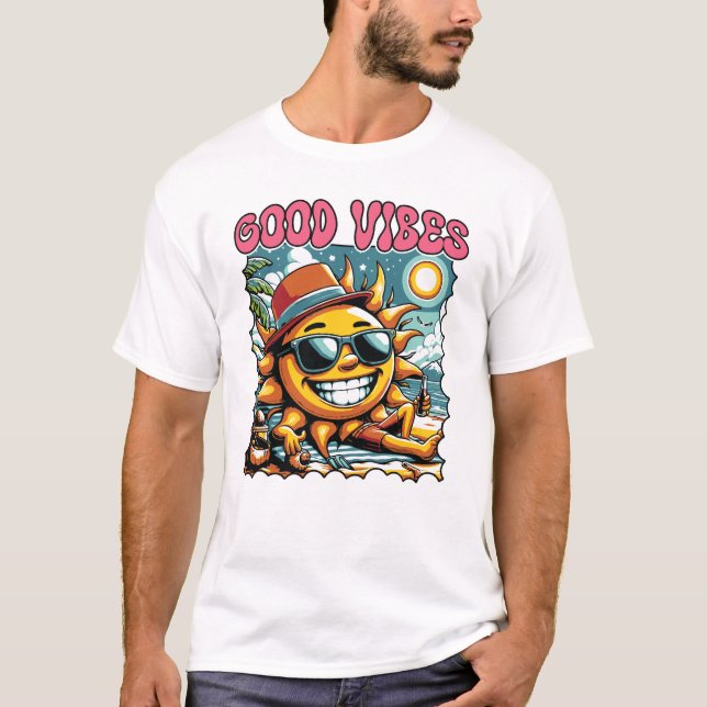 Good Vibes - Sunshine - Retro Summer T Shirt (Framsida)
