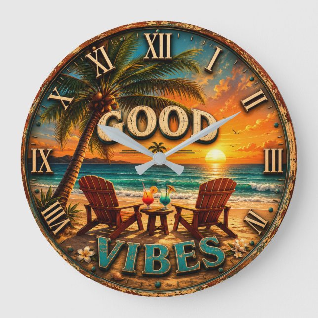 Good Vibes Tropical Beach Stor Klocka (Framsida)