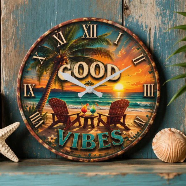 Good Vibes Tropical Beach Stor Klocka (Skapare uppladdad)
