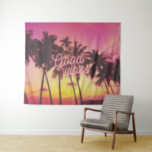 Good Vibes Tropical Rosa Sunset Beach Handflatan T