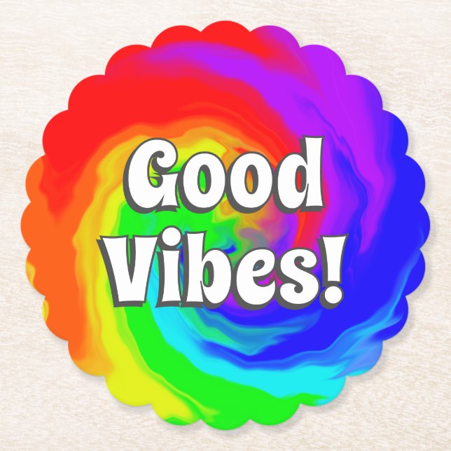 Good Vibes Vibrant Heat Wave Swirl Retro Birthday Underlägg Papper (Framsida)