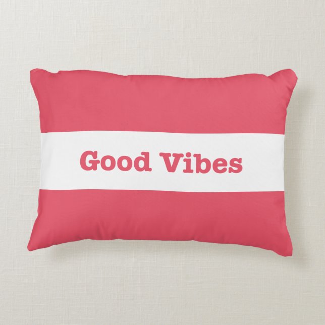 Good Vibes White Band Design (Anpassadet Färg) Prydnadskudde (Baksidan)