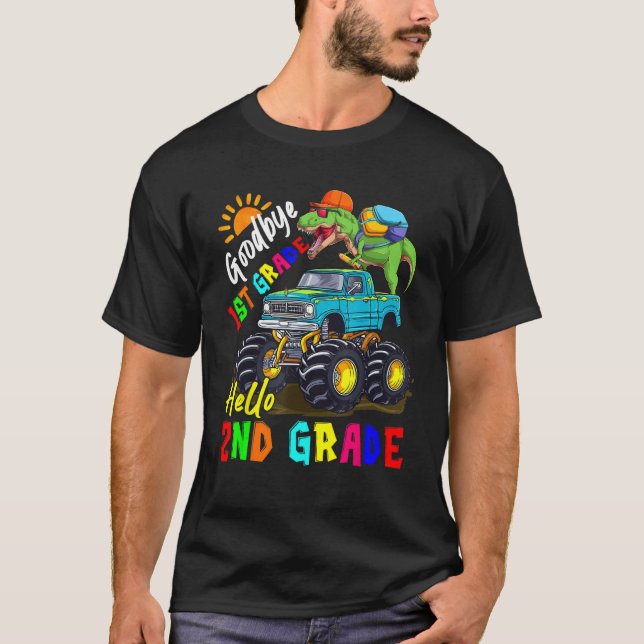 Goodbye 1st Grade Hello 2nd Grade Rex Riding Monst T Shirt (Framsida)