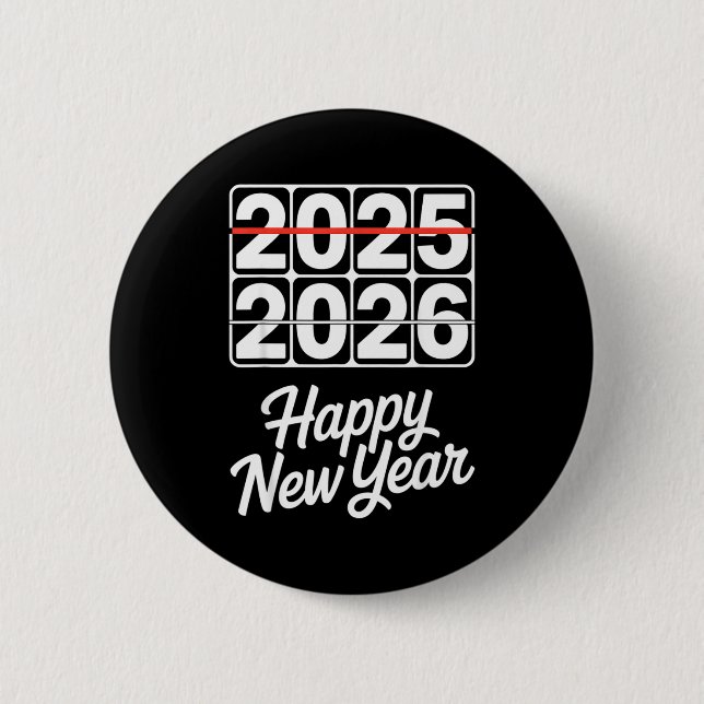 Goodbye 2025 Hello 2026 Clock Happy New Year Party Knapp (Framsida)