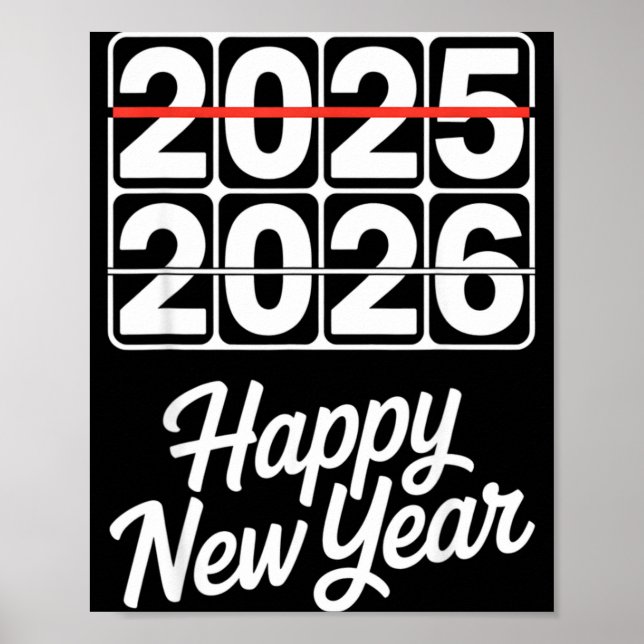 Goodbye 2025 Hello 2026 Clock Happy New Year Party Poster (Framsidan)