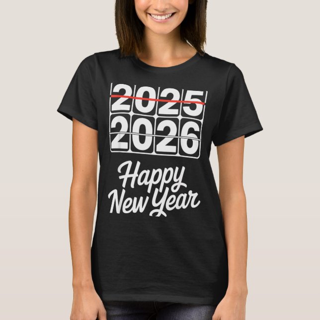 Goodbye 2025 Hello 2026 Clock Happy New Year Party T Shirt (Framsida)