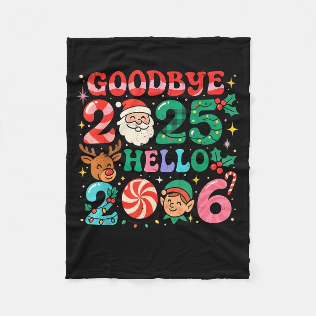Goodbye 2025 Hello 2026 Cute Christmas New Year  Fleecefilt (Framsidan)