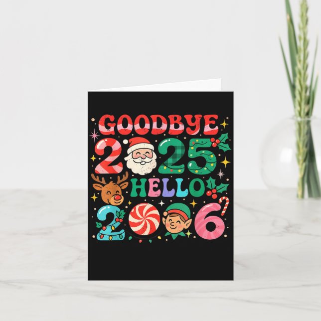 Goodbye 2025 Hello 2026 Cute Christmas New Year  Kort (Framsida)