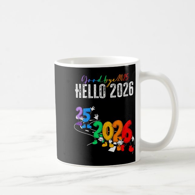 Goodbye 2025 Hello 2026 Funny Cartoon New Year Boy Kaffemugg (Höger)