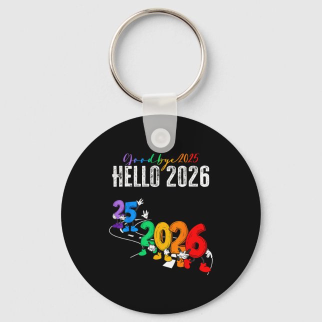 Goodbye 2025 Hello 2026 Funny Cartoon New Year Boy Nyckelring (Framsida)