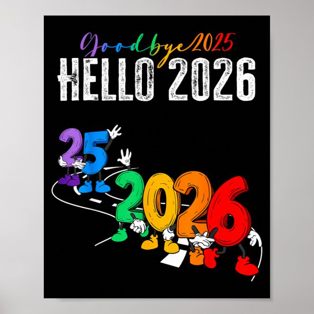 Goodbye 2025 Hello 2026 Funny Cartoon New Year Boy Poster (Framsidan)