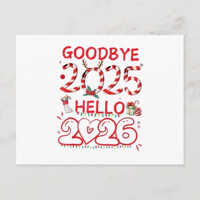 Goodbye 2025 Hello 2026 Merry Christmas Happy New  Tilläggskort (Framsida)