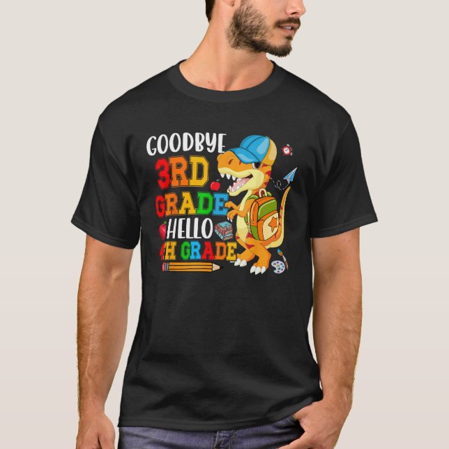 Goodbye 3rd Grade Hello 4th Grade Costume Rex Stud T Shirt (Framsida)