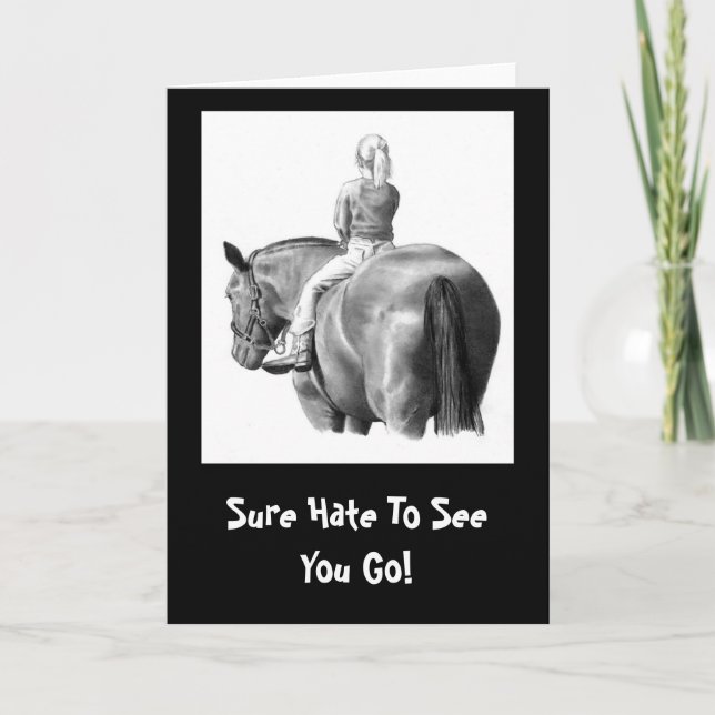 GOODBYE CARD: GIRL: HORSE: PENCIL ART KORT (Framsida)