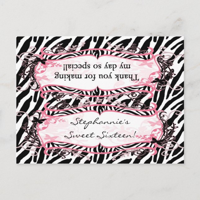Goody Bag Topper Girly Butterfly Zebra tryck Patte Vykort (Framsida)