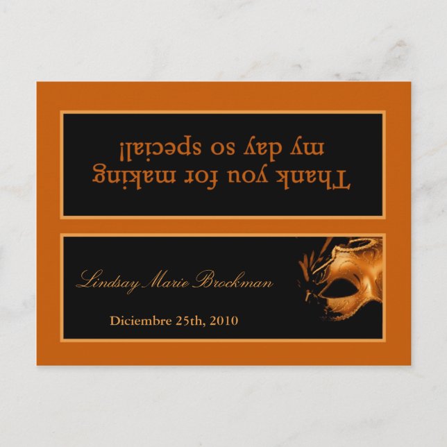 Goody Bag Topper Mis XV Orange Black Party Inbjudan Vykort (Framsida)