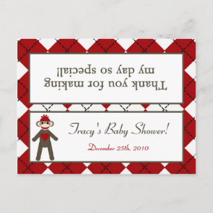 Goody Bag Topper Red Sock monkey Argyle Inbjudan Vykort