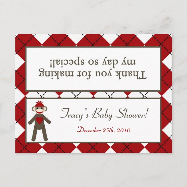 Goody Bag Topper Red Sock monkey Argyle Inbjudan Vykort (Framsida)
