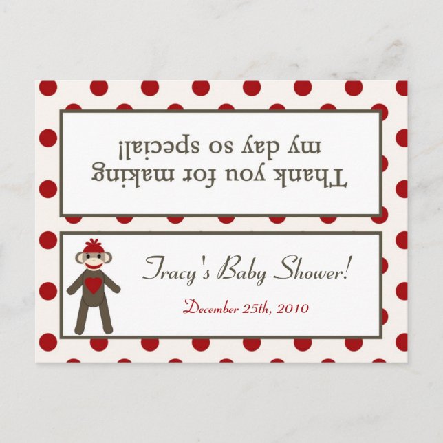 Goody Bag Topper Red Sock monkey Inbjudan Vykort (Framsida)