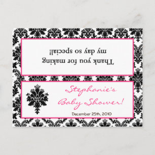 Goody Bag Topper Shock rosa Black Damask Inbjudan Vykort