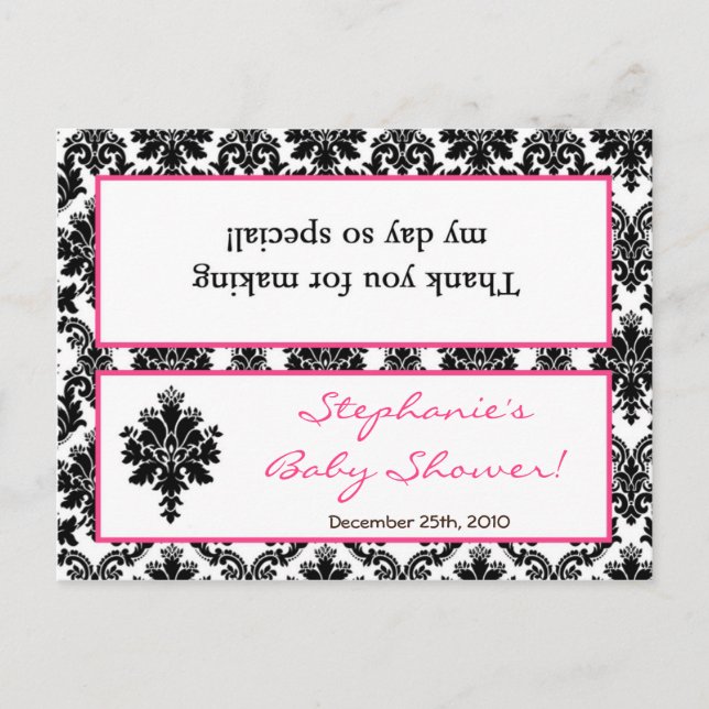 Goody Bag Topper Shock rosa Black Damask Inbjudan Vykort (Framsida)